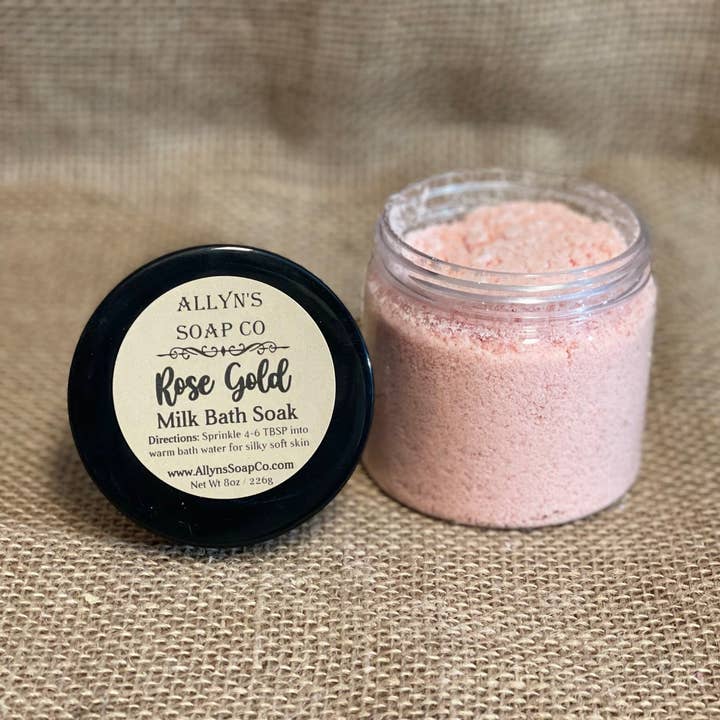 Rose Gold Milk Bath Soak for wholesale by Allyn’s Soap Co.