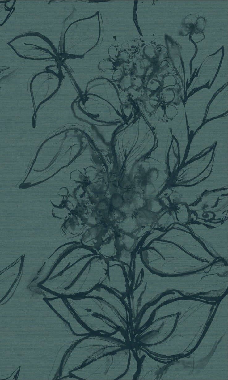 Sharon Jane Studio – wholesale Wallpaper – Aquatint floral Wallpaper - Peacock0