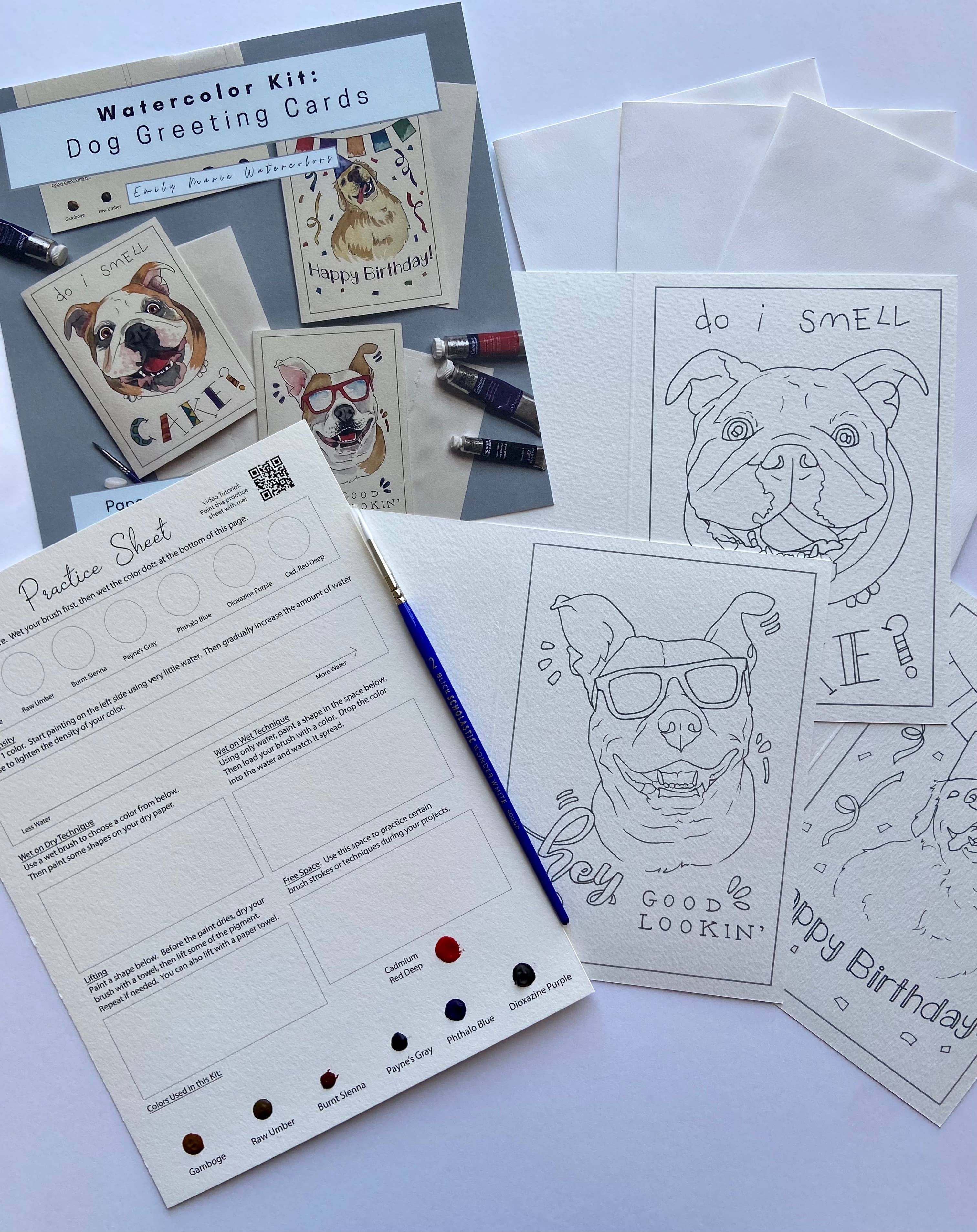 Emily Marie Watercolors - Wholesale DIY Craft Kit - Watercolor Painting Kit: Dog Greeting Cards2