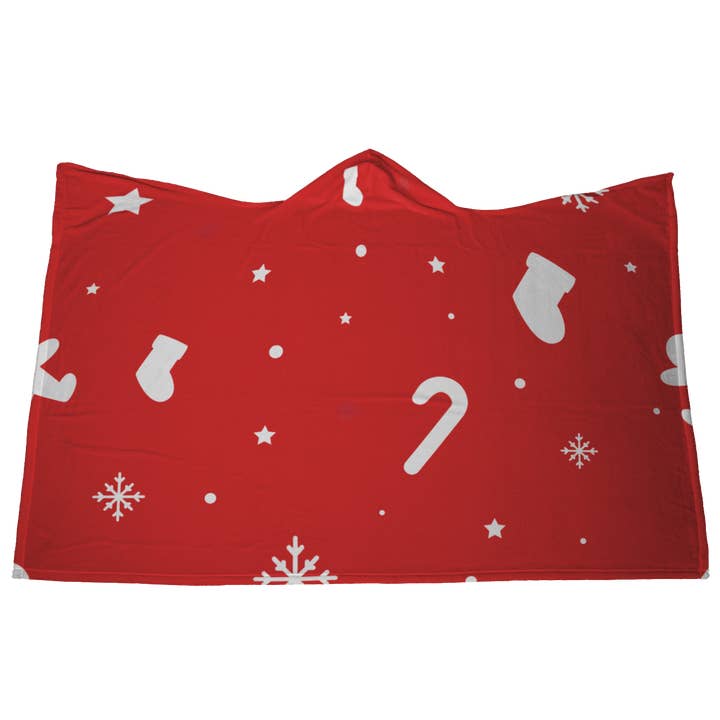 Christmas Hooded Blanket, Stocking Blanket, Candy Cane Blanket, Sherpa Lined Cozy Blanket, Festive Christmas Decor for wholesale by Caliberry Home Goods