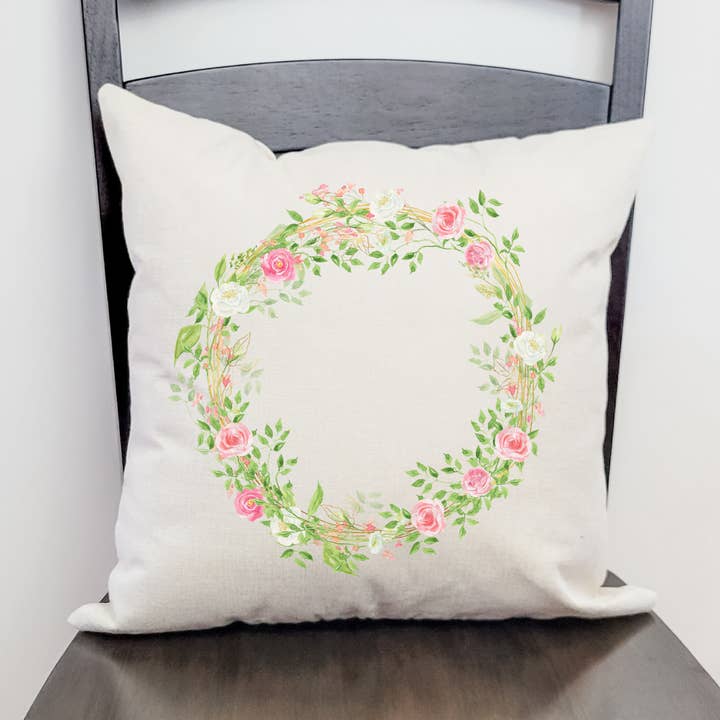 Pink Wreath Pillow Cover for wholesale by Go Charlotte