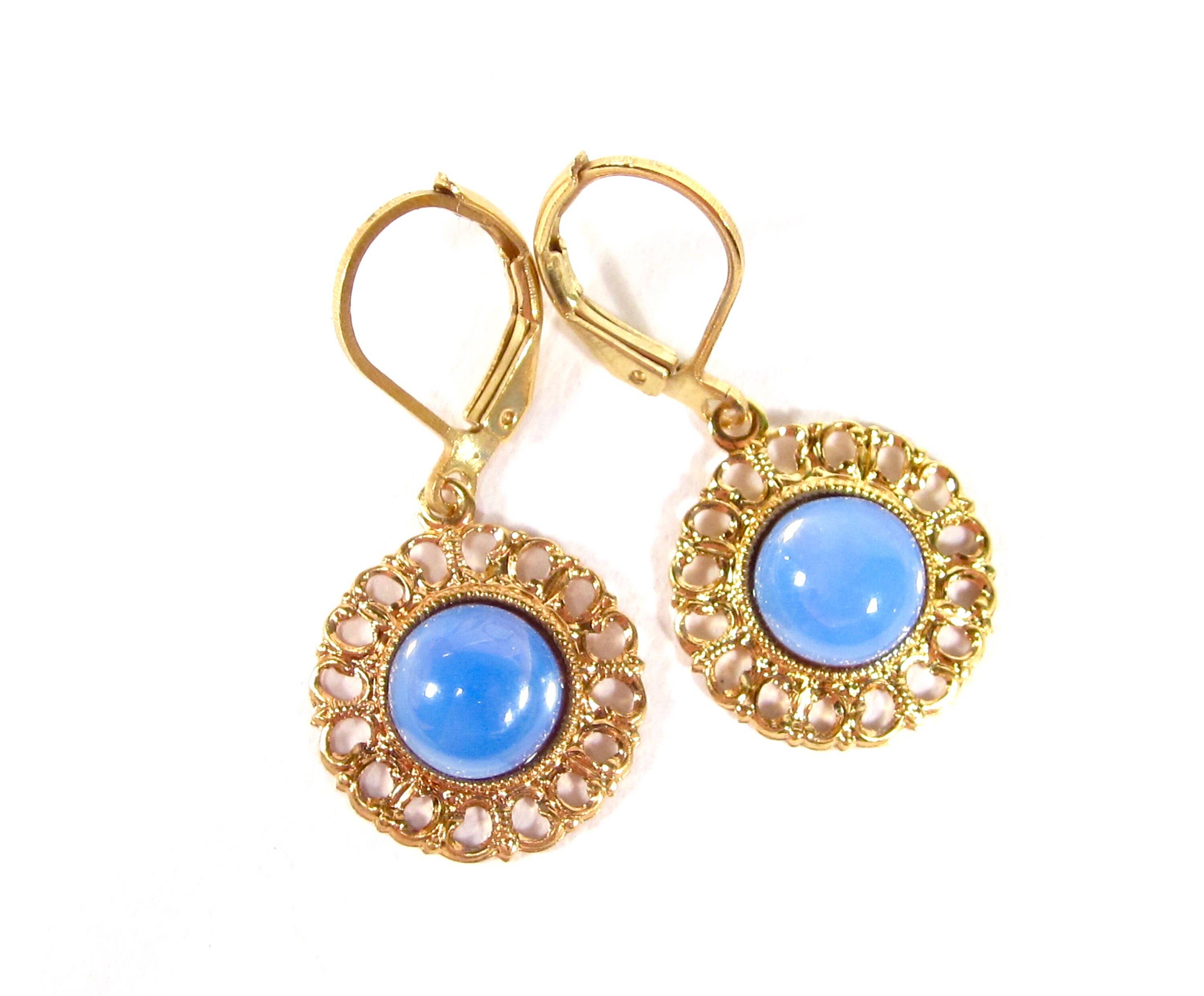 SoHo Schmuckmanufaktur - Wholesale Dangle Earrings - Vintage Blue Gold Moonstone Earrings 1960s2