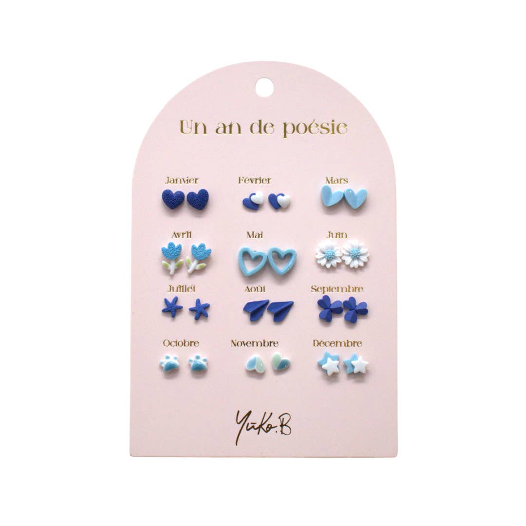 Yuko B - Vendita all'ingrosso Orecchini - Bambini - Orecchini in acciaio inossidabile - Un anno di Poesia Blu