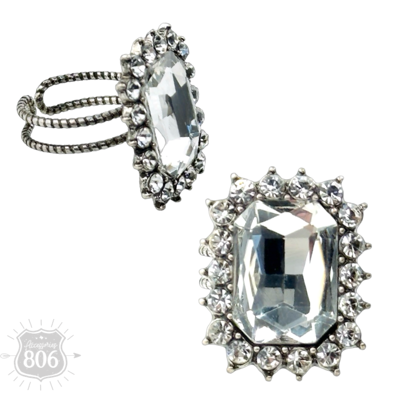 Pink Panache Brands – Großhandel Cocktail-/Statement-Ring – Großer achteckiger Strass verstellbarer Ring3