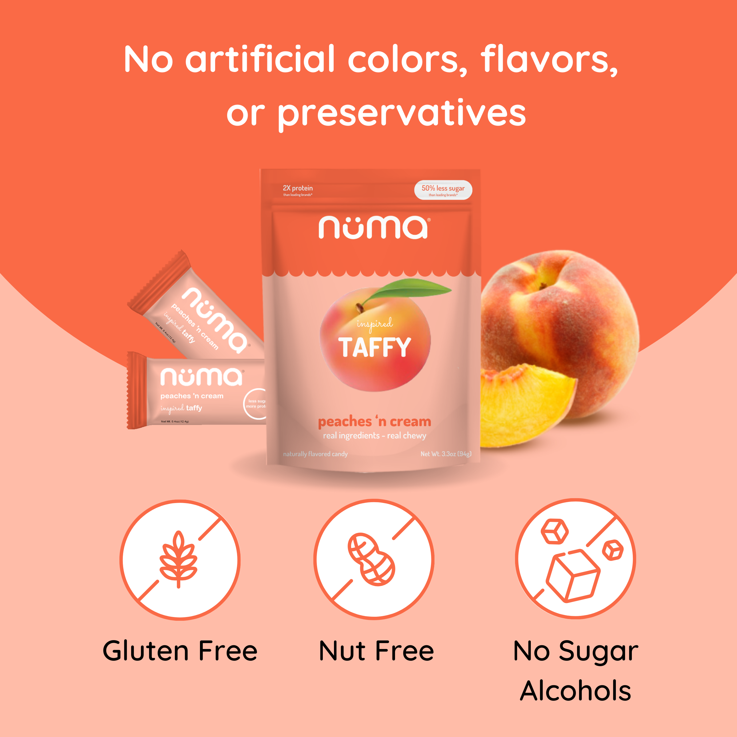 Numa Foods - Wholesale Taffy - Healthy Peaches 'n Cream Taffy2