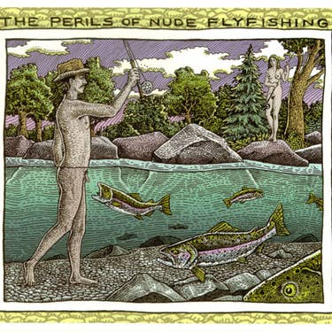 Wild Spruce Art Works - Wholesale Everyday Greeting Card - Perils of Nude Fly Fishing card