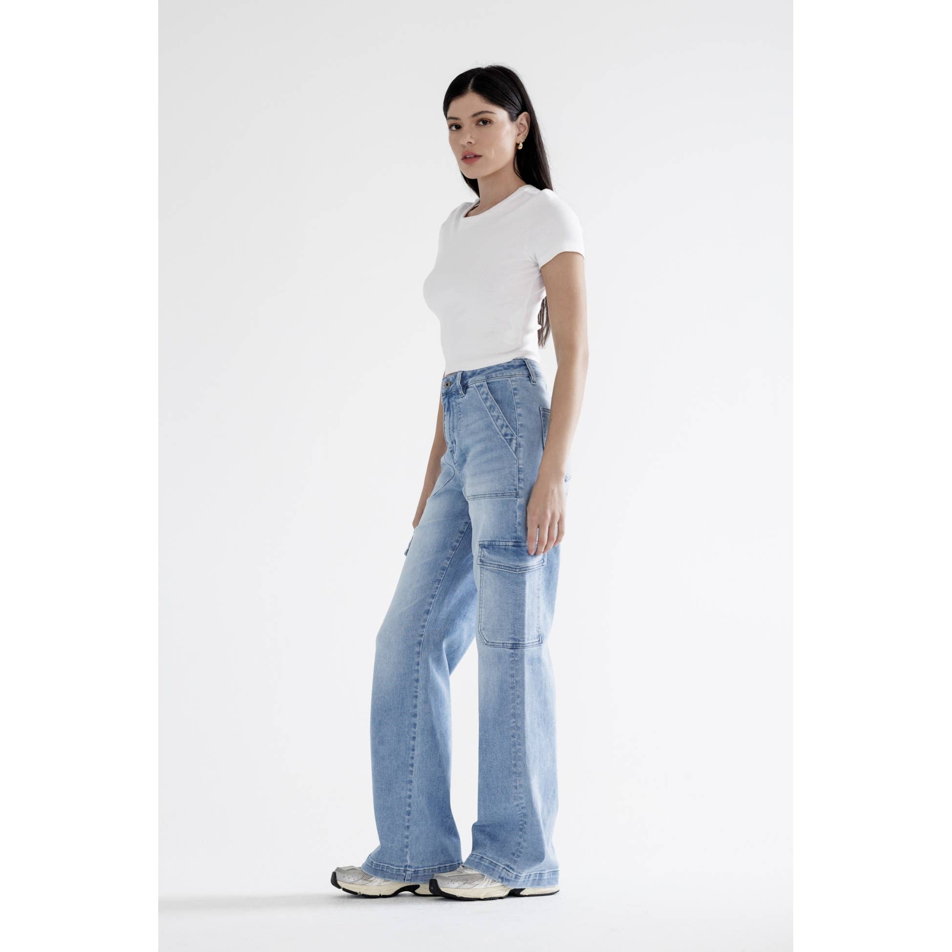 LOWES BLUE SUPER HIGH RISE WIDE CARGO for wholesale on Faire3