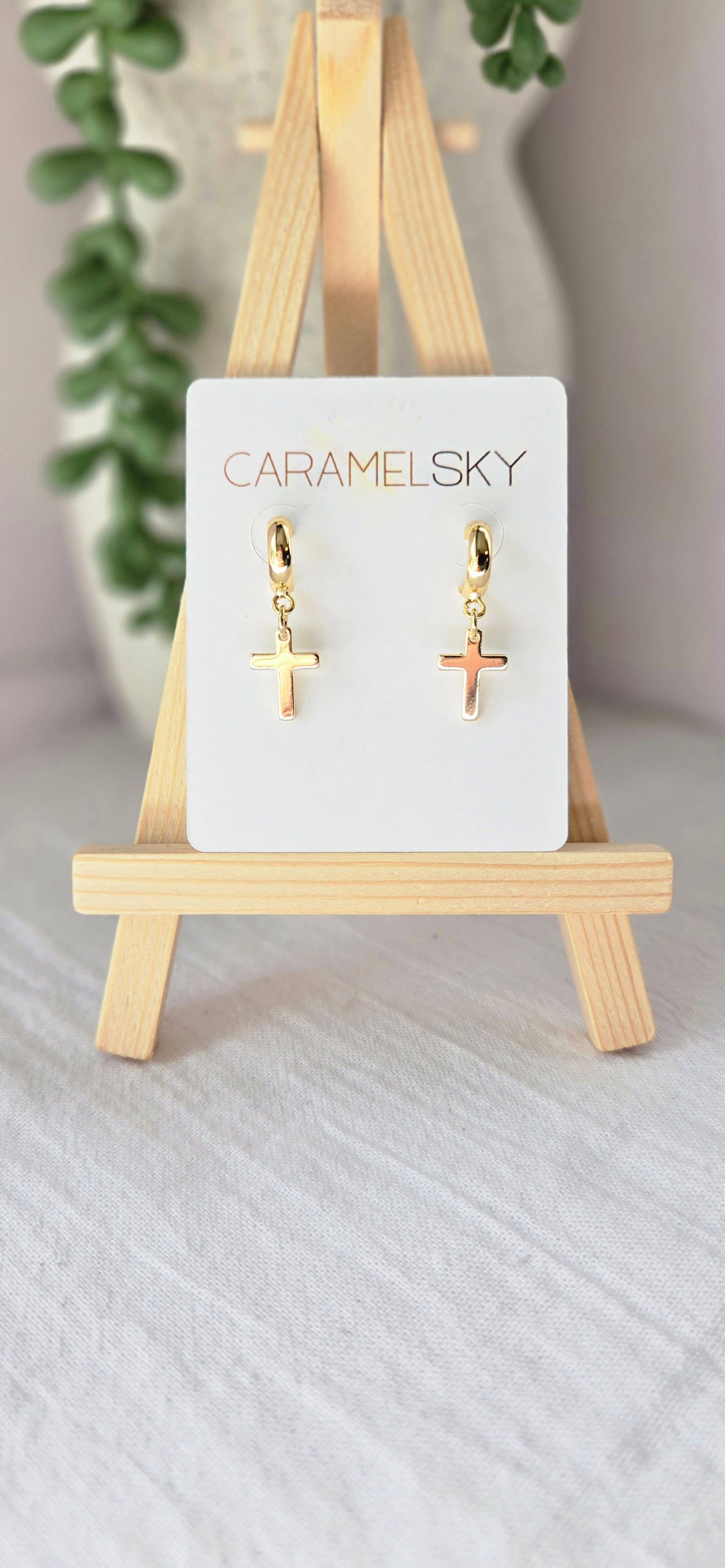 Caramel Sky - Wholesale Dangle Earrings - 18K Gold-Plated Cross Earrings, Gold Cross Drop Earrings1