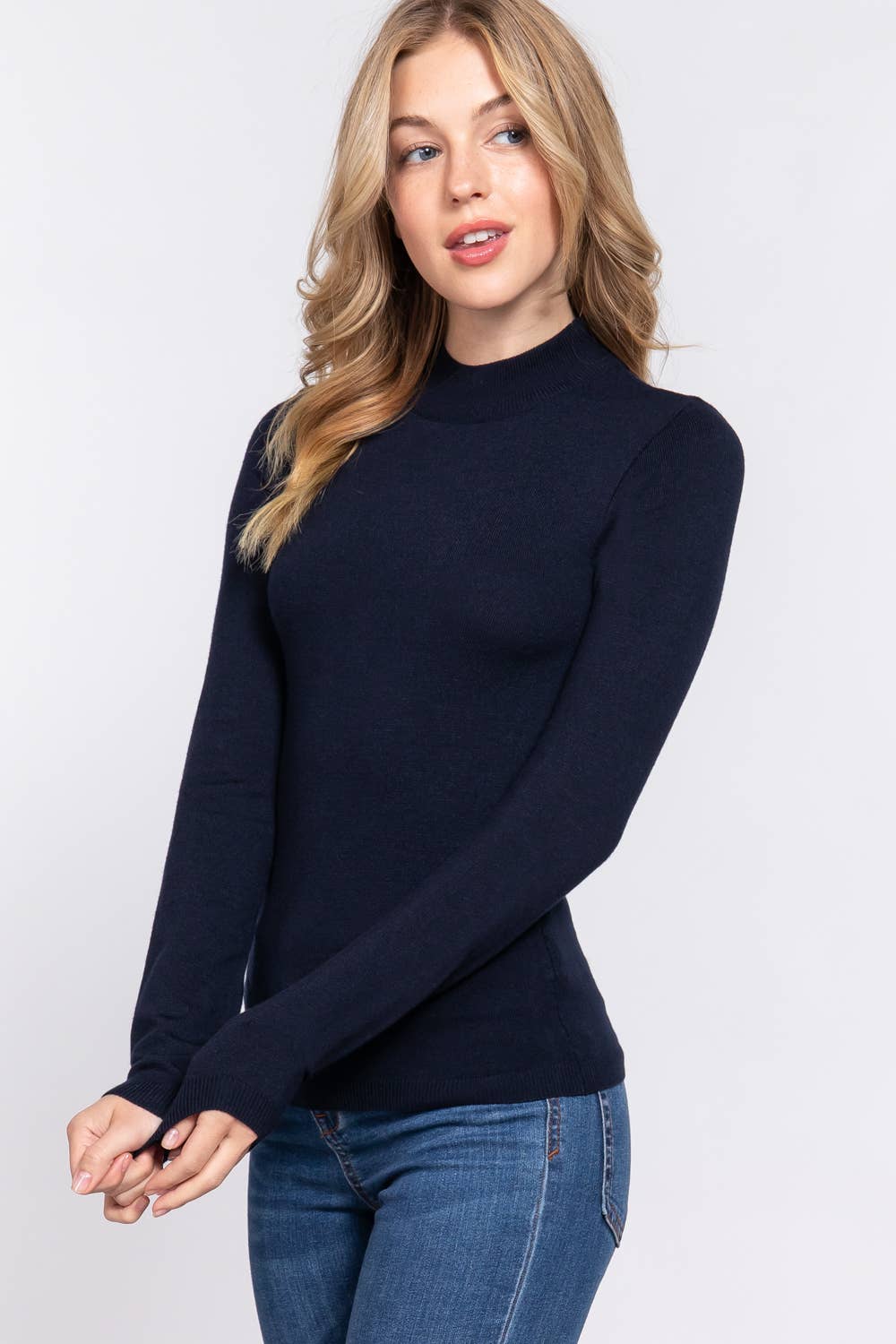 Active Basic | Active USA - Venta al por mayor Jersey de punto - Mujer - Suéter básico de manga larga con cuello simulado26