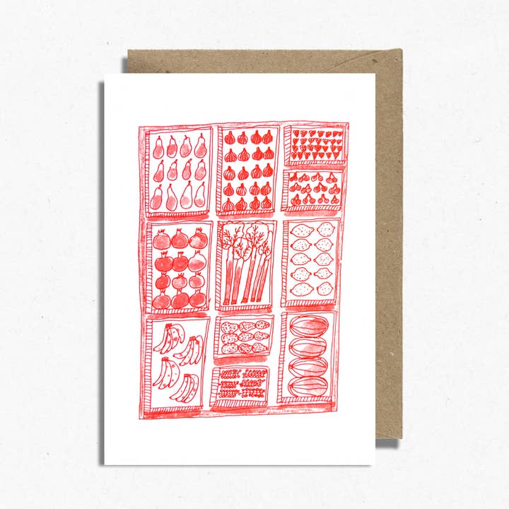 Hot Pink Press - Wholesale Everyday Greeting Card - Fruit Market Card | Risograph Printed | Shop Card