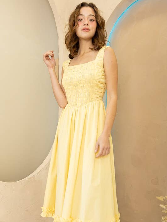 Heyson - Wholesale Dress - Women's - OD1097 Smocked Ruffle-Hem Midi Dress