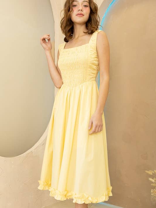 OD1097 Smocked Ruffle-Hem Midi Dress for wholesale by Heyson