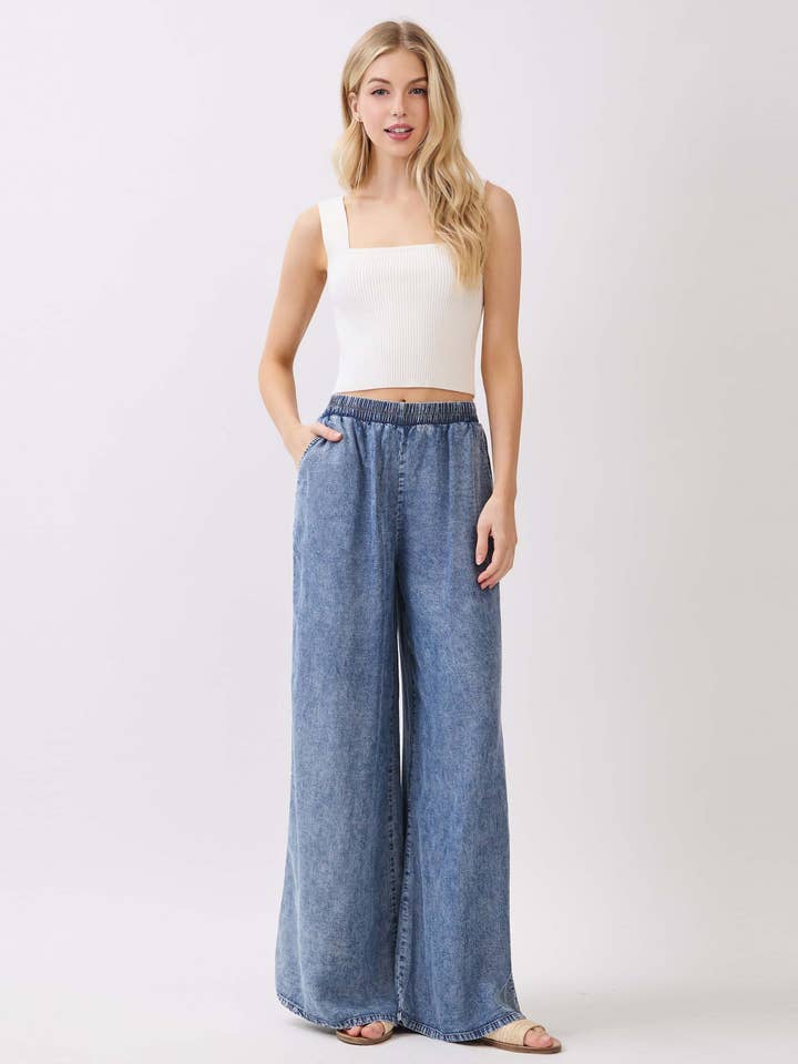 Mineral Wash Wide Leg Tencel Pants - VP3234A for wholesale on Faire0