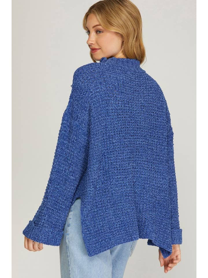 BLUE WAFFLE CHENILLE MOCK NECK SWEATER SKSY53 for wholesale on Faire1