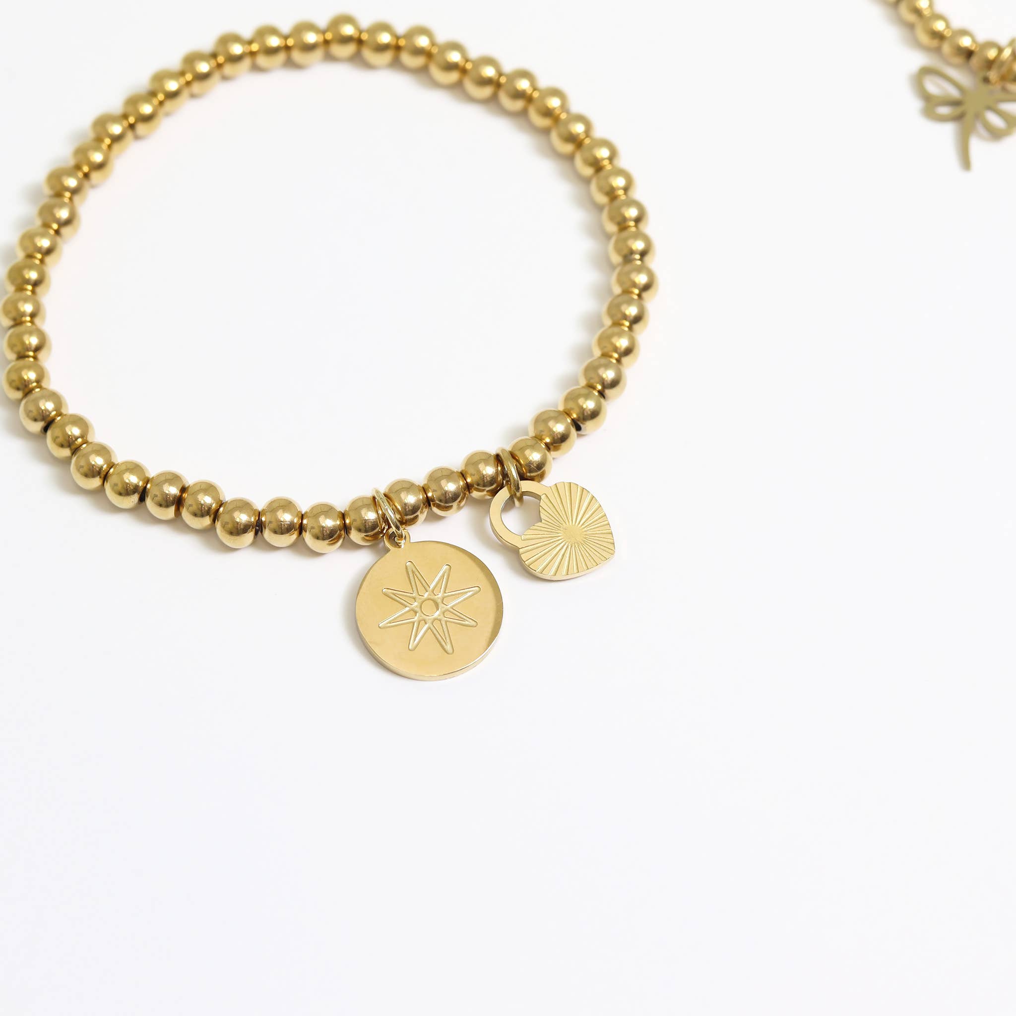 WJW - Wholesale Individual Charm/Pendant - 18K Gold PVD Stainless Steel Sunburst Heart Lock Charm2