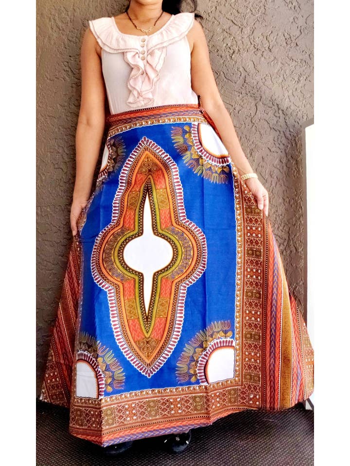 India Batik - Wholesale Skirt - Women's - #6006- Women Long Wrap Skirt- Dashiki Print