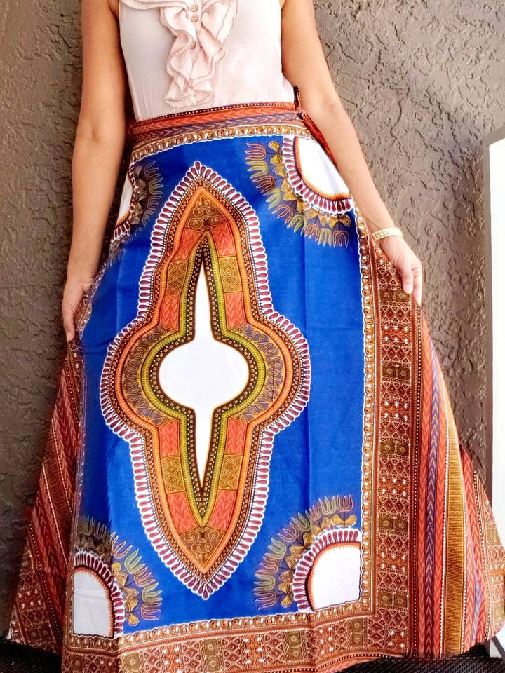 #6006- Women Long Wrap Skirt- Dashiki Print for wholesale by India Batik