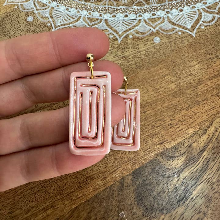 Wolf and Clay Pty Ltd - Wholesale Dangle Earrings - Ceramic Earrings - Rectangle with Gold