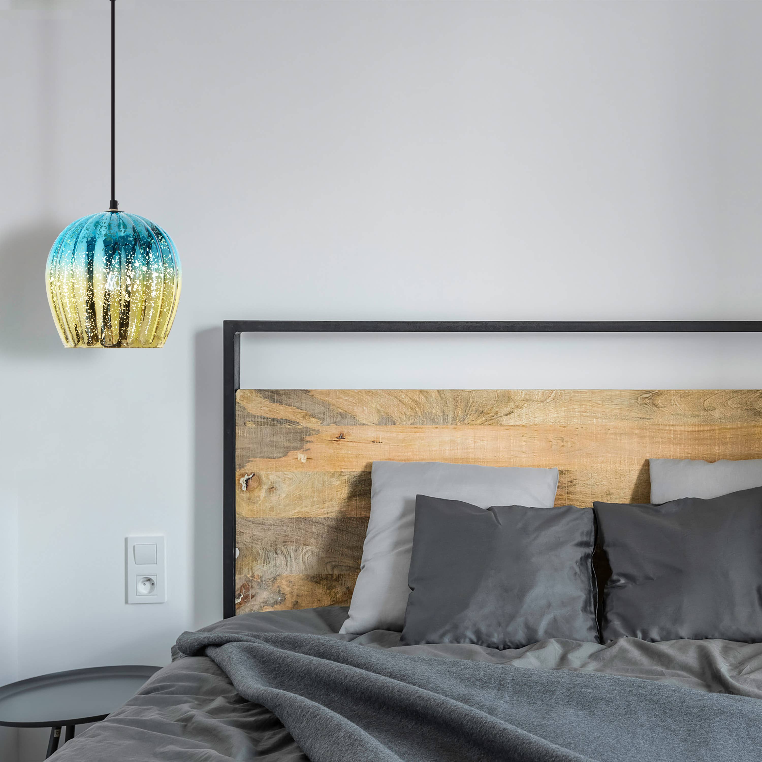 River of Goods - Wholesale Chandelier/Hanging Light - 9"W Gold Pendant with Teal & Gold Ombre Mercury Glass Shade2