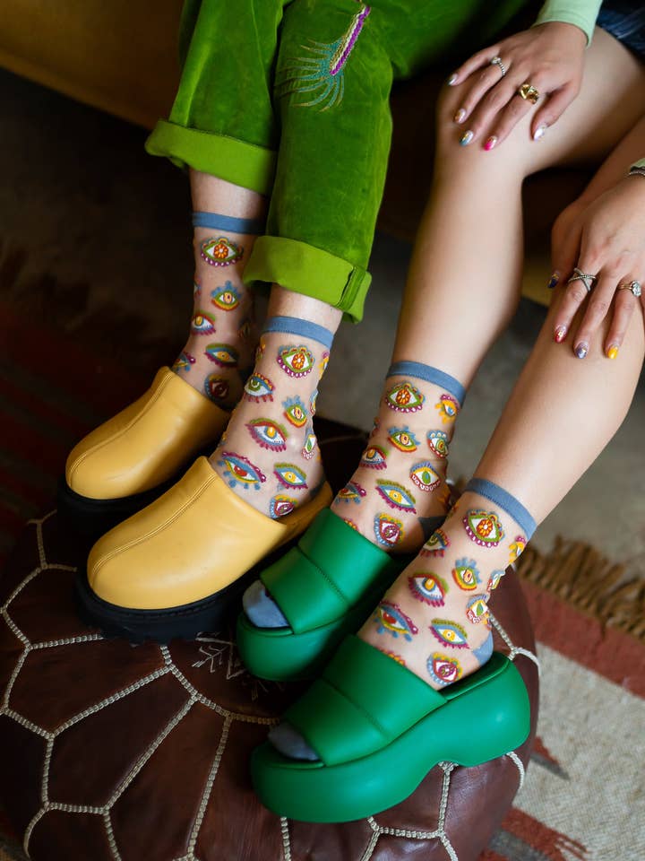 Evil Eye Sheer Crew Sock for wholesale by Sock Candy