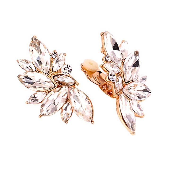 anbfashion - Wholesale Dangle Earrings - CRYSTAL STONE TEARDROP FLOWER CLIP ON EARRING KE-8228