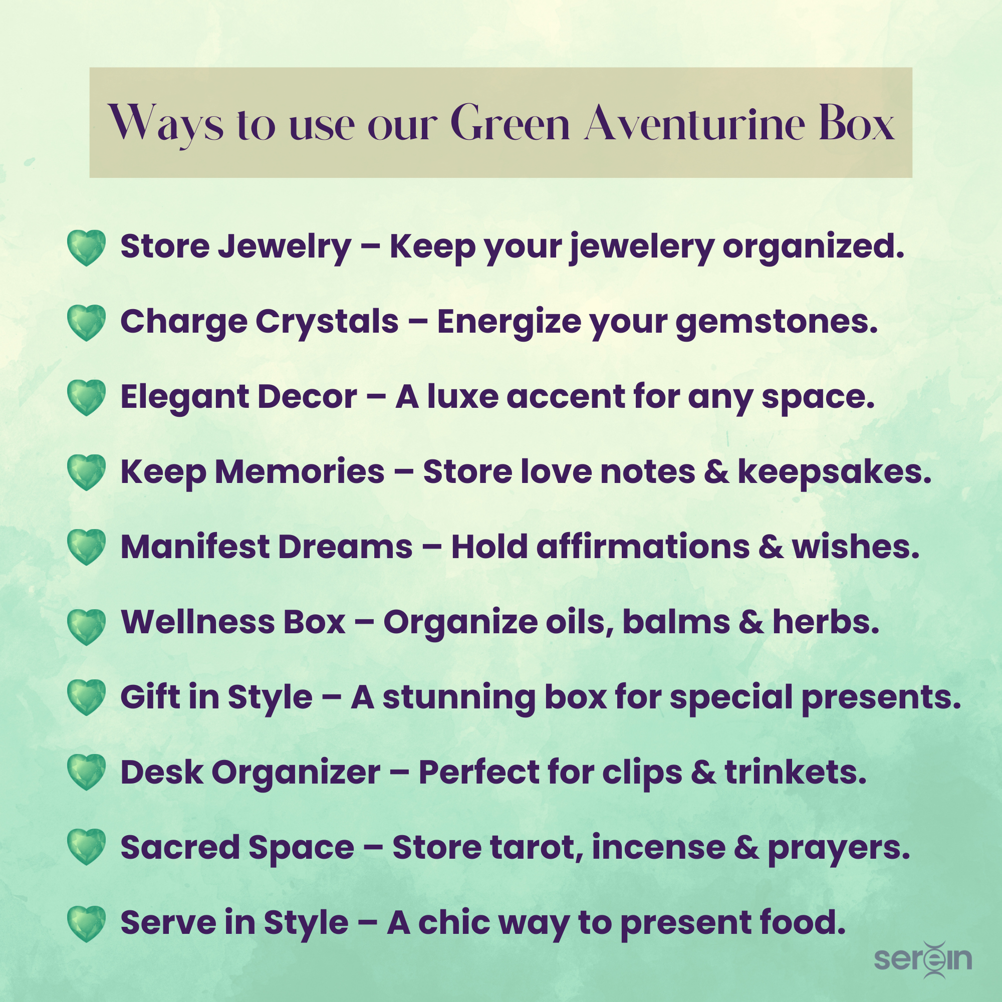 Serein Wellness – Organizador/caixa de joias por atacado – Caixa de Aventurina Verde Pedra Preciosa Caixa de Bugigangas de Cristal3