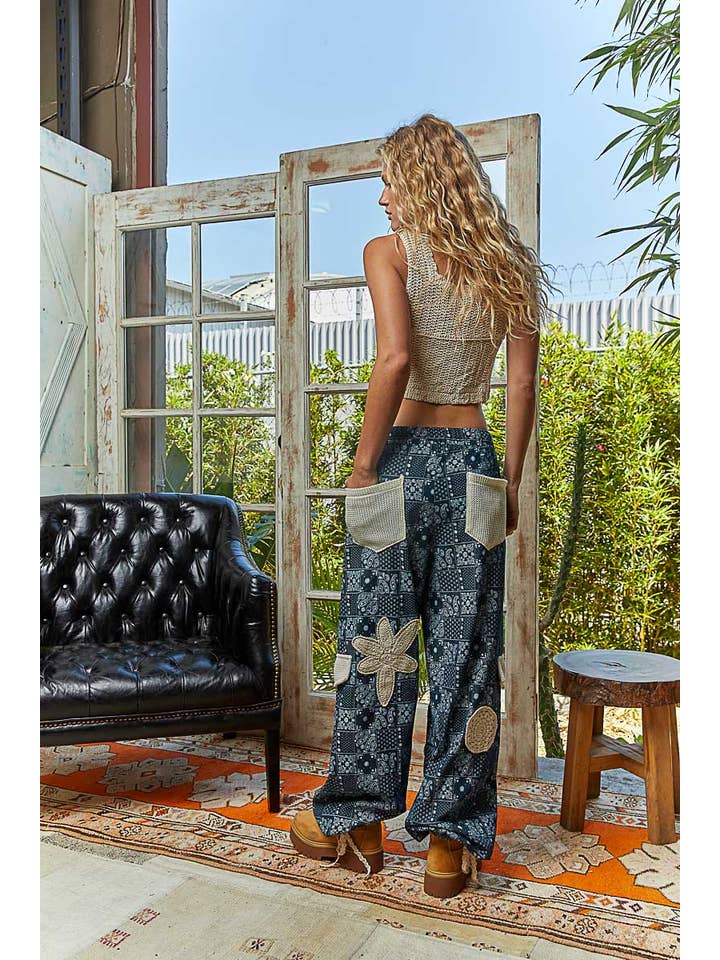 Pol Clothing - Wholesale Pants - Women's - Pleat Detail Floral Patchwork Cargo Pants15