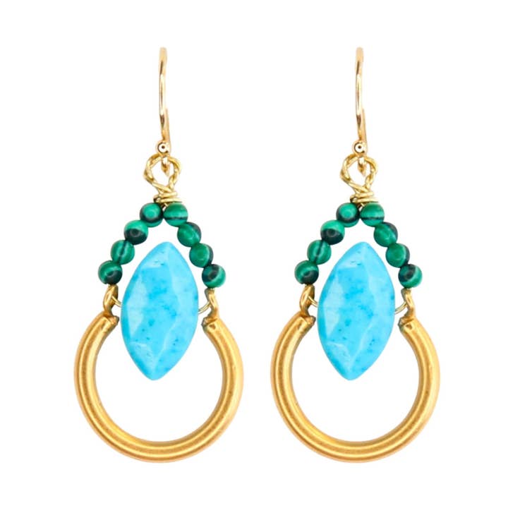 Pendula-örhänge i turkos och malakit för wholesale av Catherine Page Jewelry