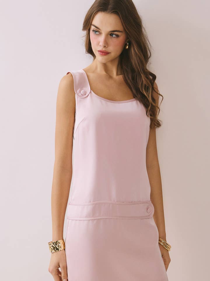 CD06619-Shoulder Straps With Oversized Button Detail Dress for wholesale by TCEC