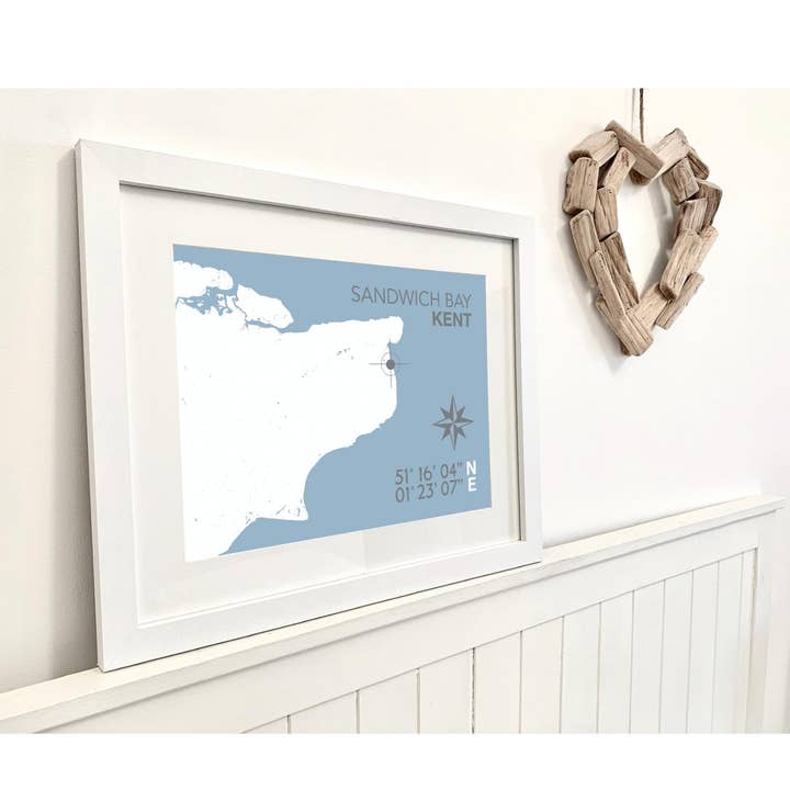 Sandwich Bay Coastal Map Print for wholesale by SeaKisses