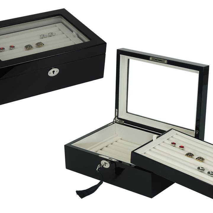 Boutons de manchette Grande boîte de rangement Noir brillant (capacité de 72 paires) pour la vente par Cuff-Daddy