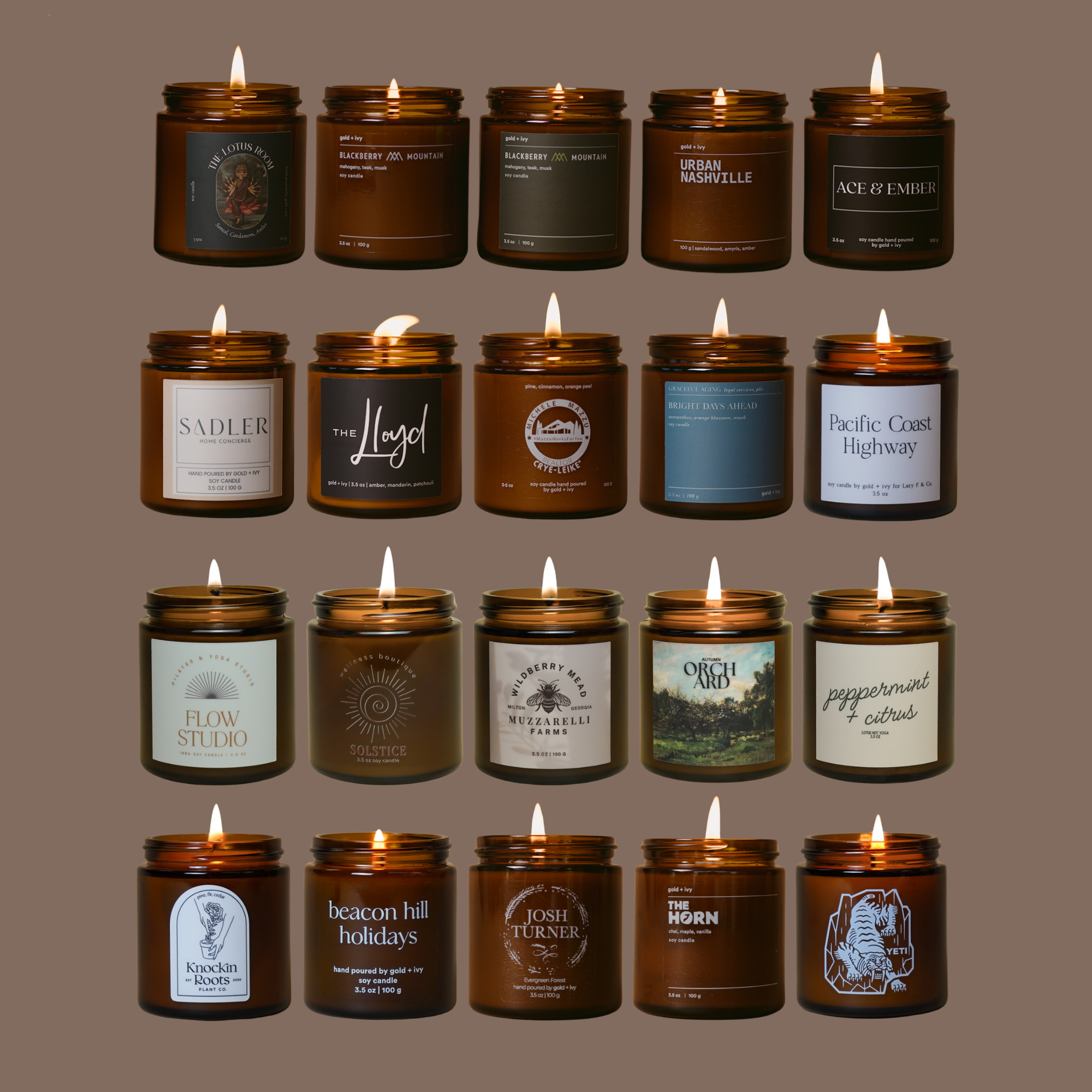 gold + ivy – wholesale Jar/filled candle – Custom Branded Soy Candles - 3.5 oz - Amber1