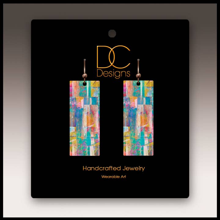 Illustrated Light & DC Designs - Wholesale Dangle Earrings - Mosaic Abstract Rectangle Handmade Earrings1