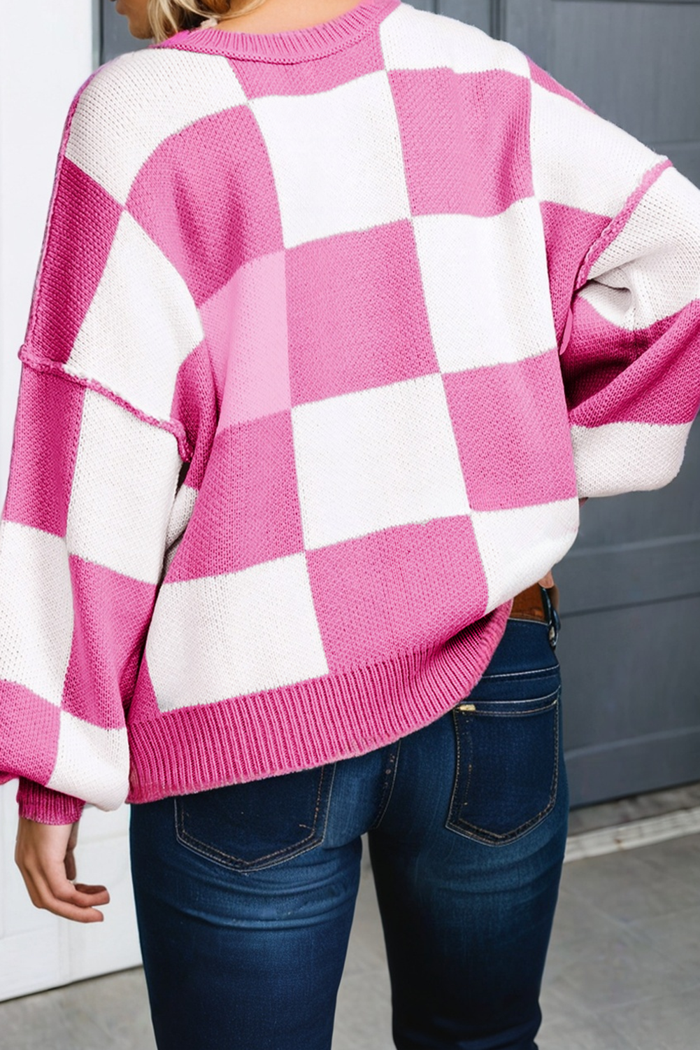 LA Society - Vente Pull en maille – femme - Pull à manches bishop à carreaux LAS (S-XL)18