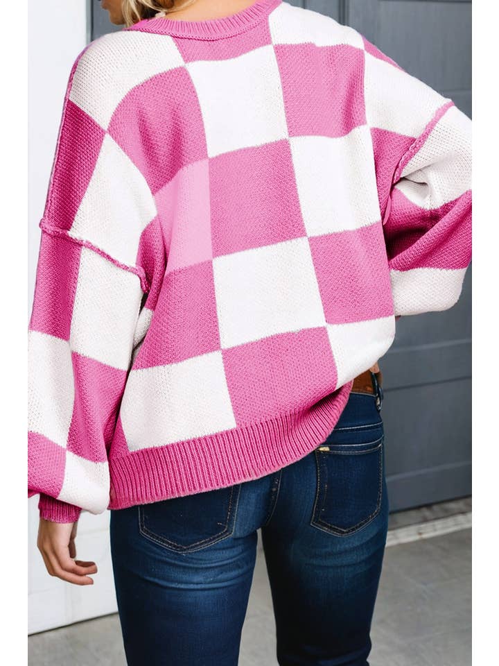 LA Society - Vente Pull en maille – femme - Pull à manches bishop à carreaux LAS (S-XL)18