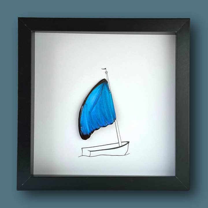 Sailboat Framed Boat Art with Real Butterfly Wings for wholesale by Isms