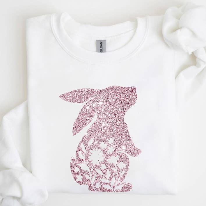 One Nine – wholesale Sweatshirt med tryck - Dam – Bunny Glittertröja, Glad påsktröja, Glitter