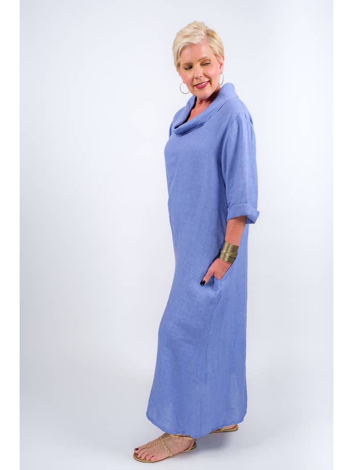 TINA Stephens Italy/Tees By Tina – wholesale Dress – Women's – Mara Cowl Neck Linen Maxi Dress (DQ103)4
