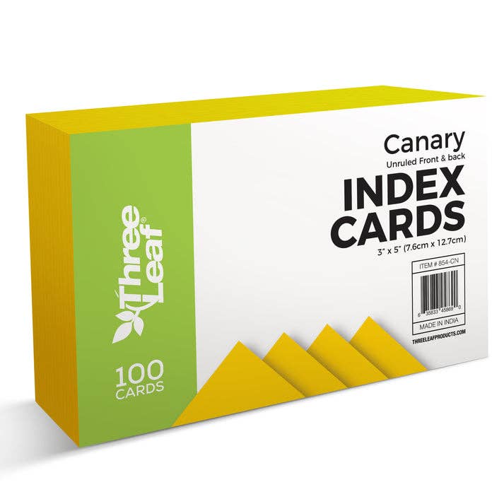 Three Leaf Products - Wholesale Notepad - Three Leaf 100 Ct. Index Cards Unruled, Canary (Pack of 40)