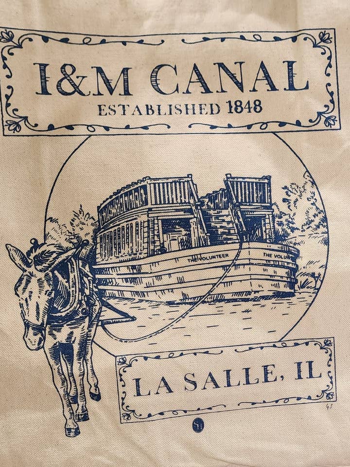 I&M Canal "Larry and the Volunteer" heavy canvas tote bag, natural for wholesale by Seed House Prints
