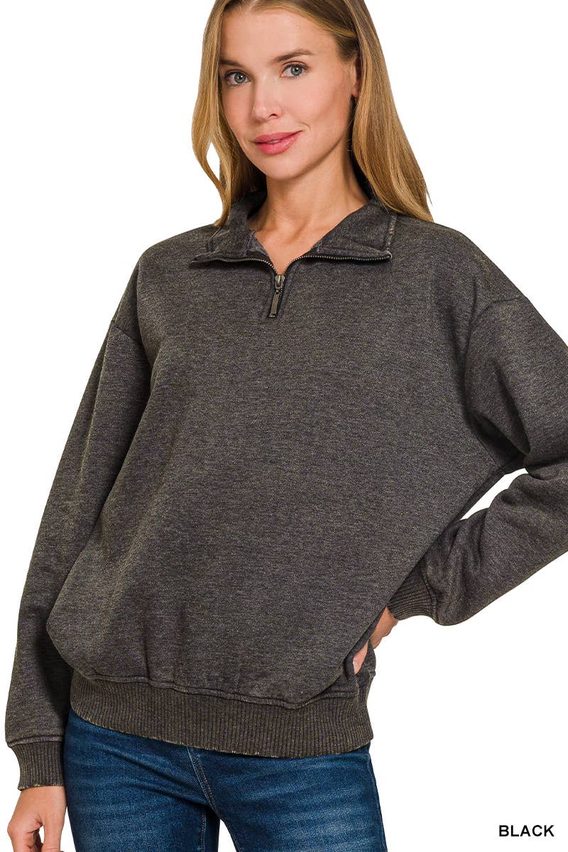 42POPS - Wholesale Sweatshirt - Women's - ,..0810 Acid Wash Fleece Half Zip Pullover SI-2674813