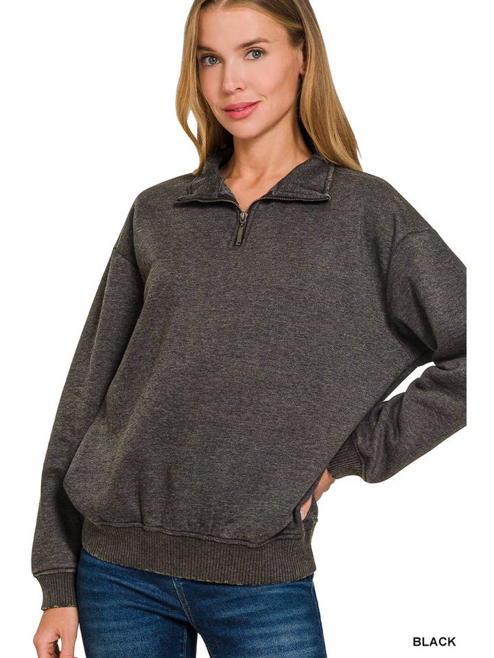 42POPS - Wholesale Sweatshirt - Women's - ,..0810 Acid Wash Fleece Half Zip Pullover SI-2674813
