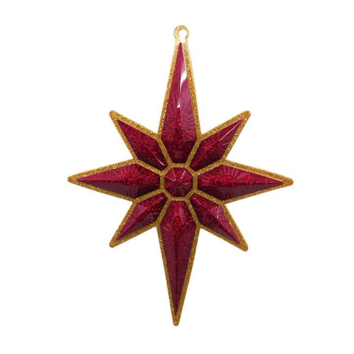 Ornamento a forma di stella di Natale, oro con rosso, 21,6 cm per la vendita all'ingrosso da parte di Very Christmas