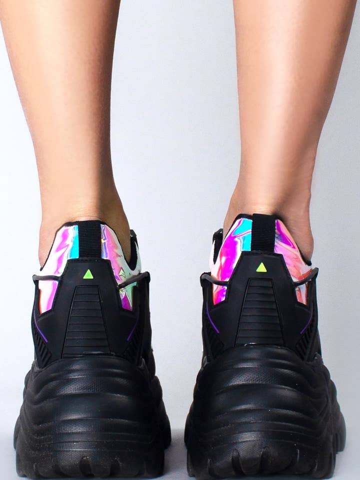 LASR - Wholesale Lifestyle Sneakers - Women's - X LASR Exclusive Watermelon 04 Neuromancer Hologram Black Platform Sneakers