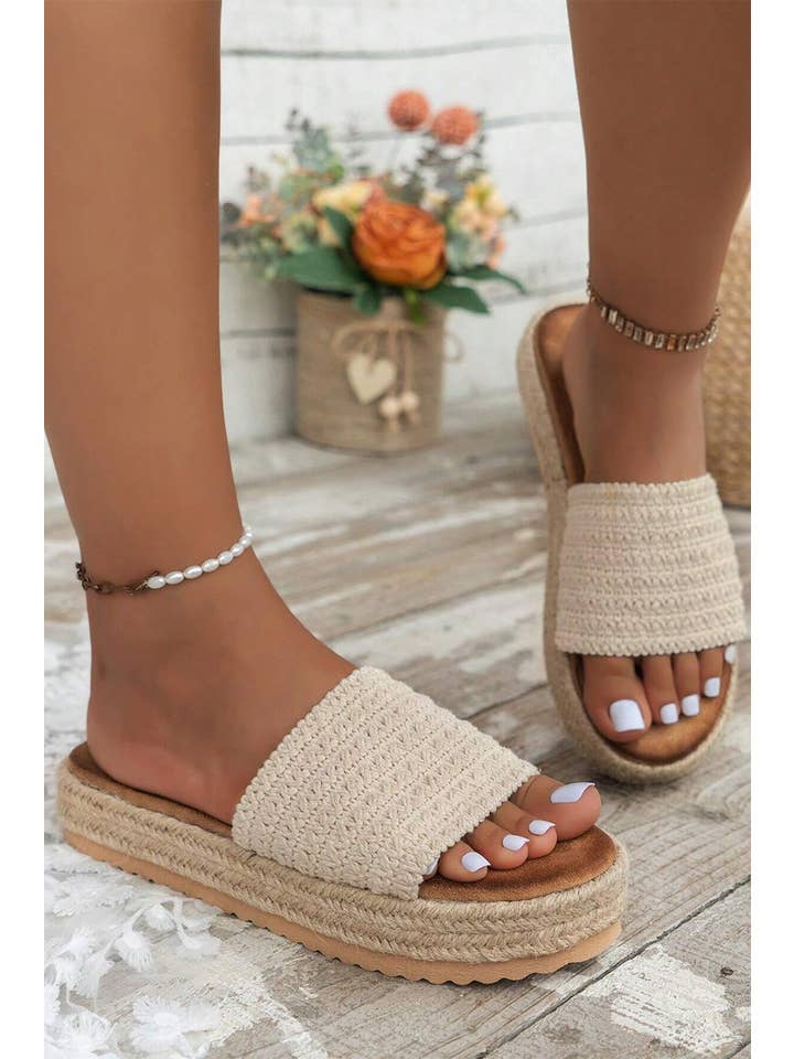 As shown Boho Woven Wedge Fashion Slippers | US6-10 for wholesale on Faire