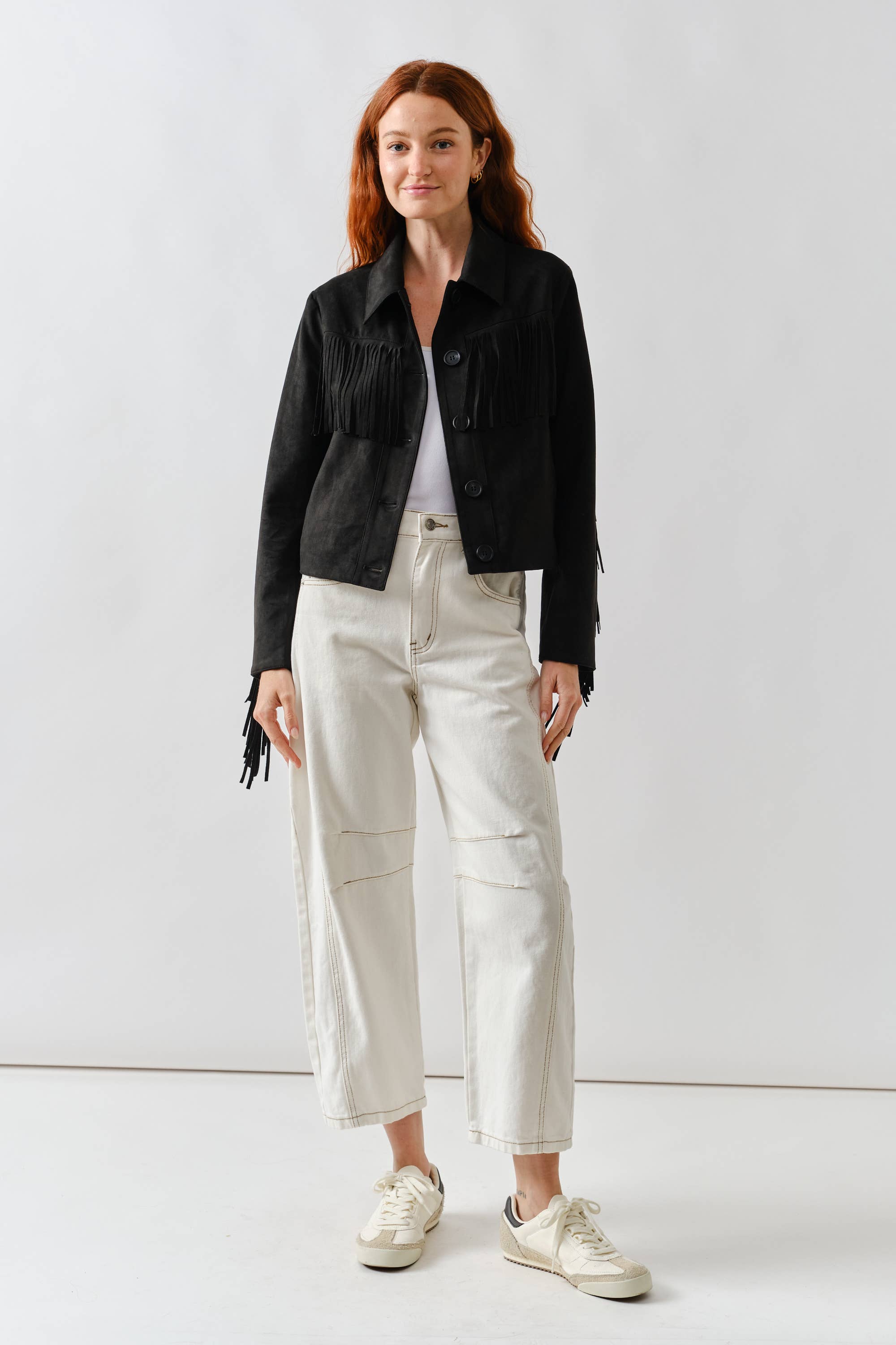 Aaron & Amber - Wholesale Leather Jacket - Women's - MAJ3277 FAUX SUEDE FRINGE JACKET5