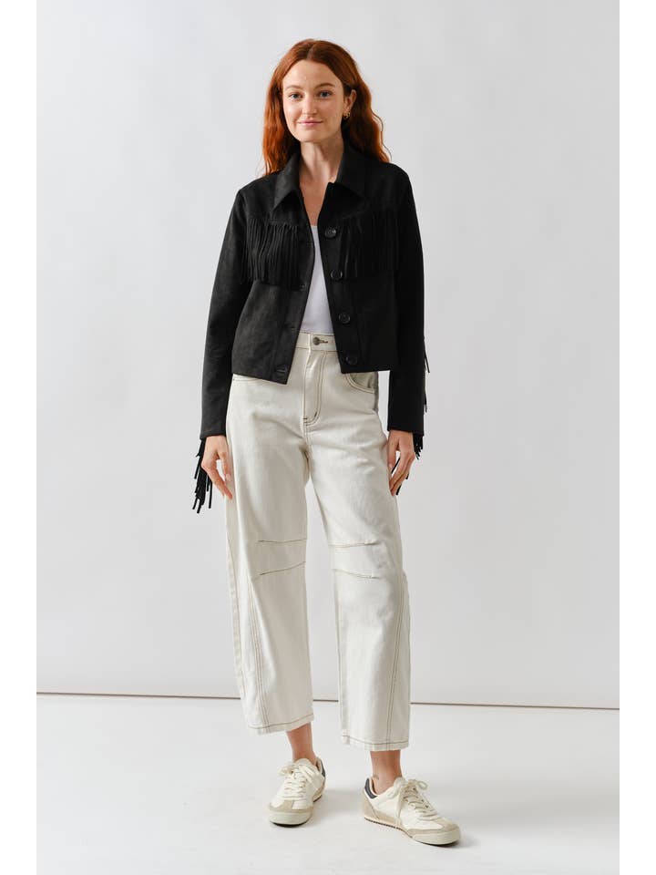 Aaron & Amber - Wholesale Leather Jacket - Women's - MAJ3277 FAUX SUEDE FRINGE JACKET5