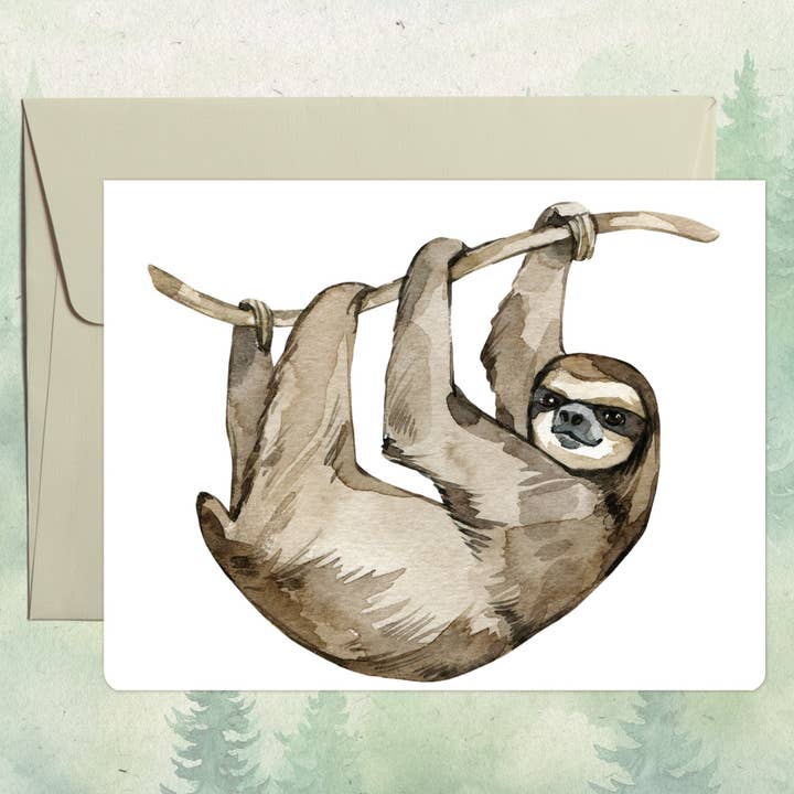 Handmade sloth greeting card for wholesale by Soul Familiar