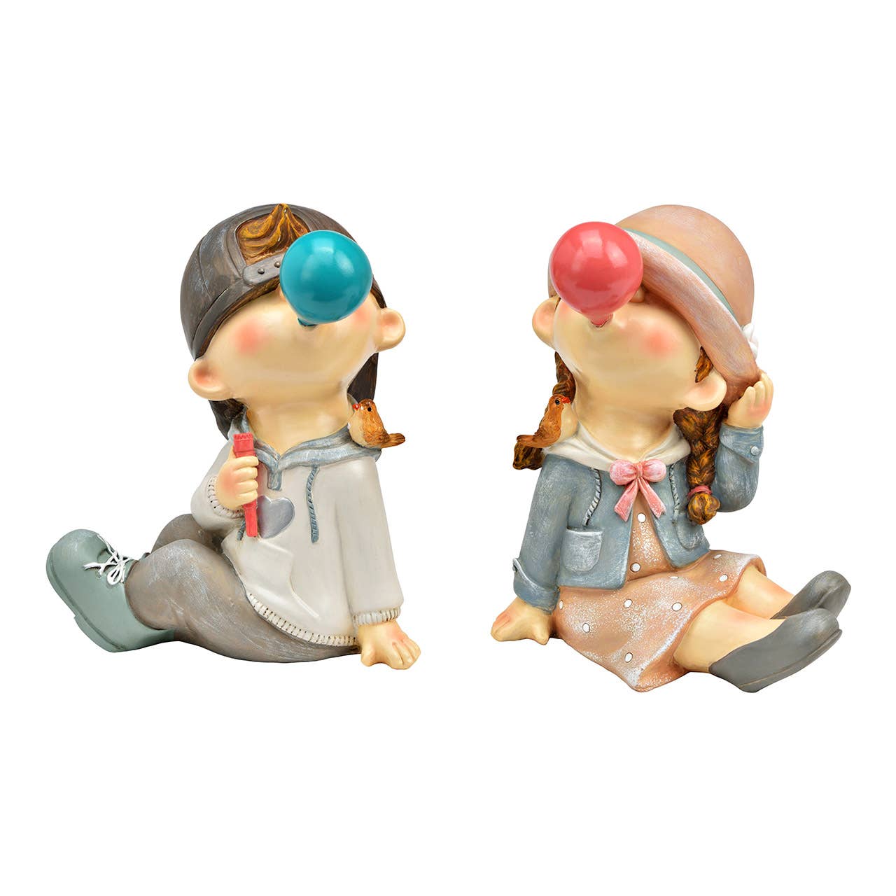 Wurm – Estatueta decorativa por atacado – Rapaz, Rapariga com bolha de pastilha elástica de poli colorido 2 vezes, (L/A/P) 18x22x14cm0