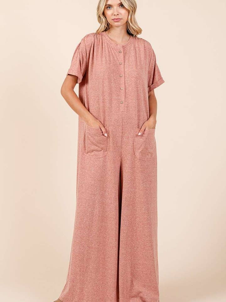 HEATHERED KNIT POCKET OVERSIZED WIDE LEG JUMPSUIT for wholesale by mittoshop
